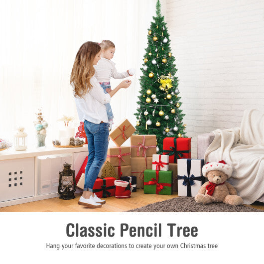 6Ft PVC Artificial Pencil Christmas Tree Slim Stand Green