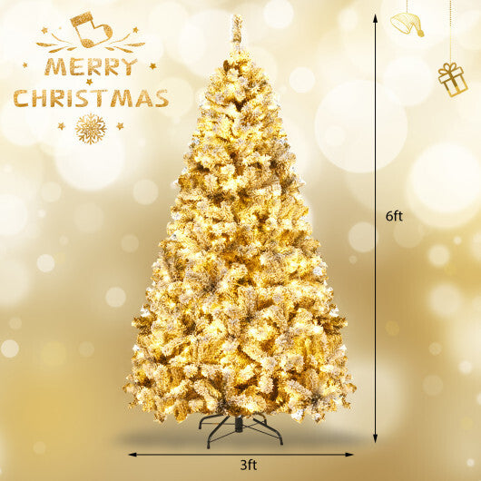 6 ft Pre-Lit Premium Snow Flocked Hinged Artificial Christmas Tree with 250 Lights