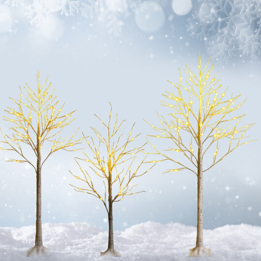 Costway 5 Feet Pre-lit White Twig Birch Tree with 72 LED Lights for Christmas