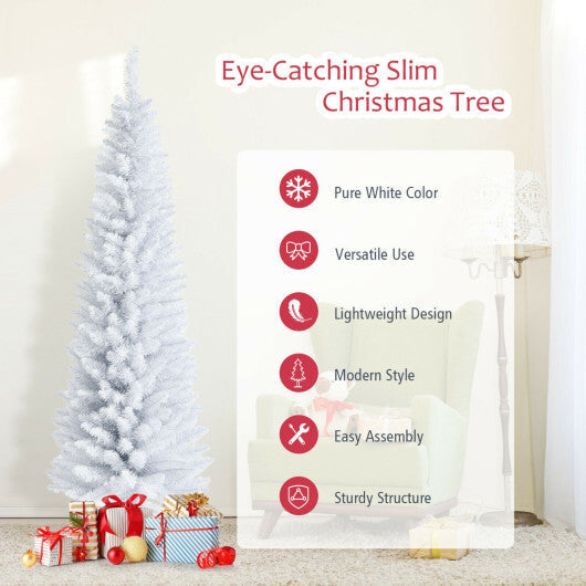 Costway 6 Feet Unlit Artificial Slim Pencil Christmas Tree with Metal Stand
