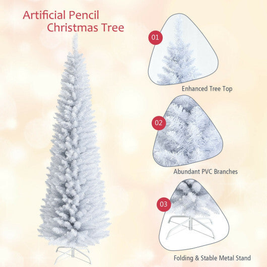 Costway 7 Feet Unlit Artificial Slim Christmas Pencil Tree with Metal Stand-7 ft