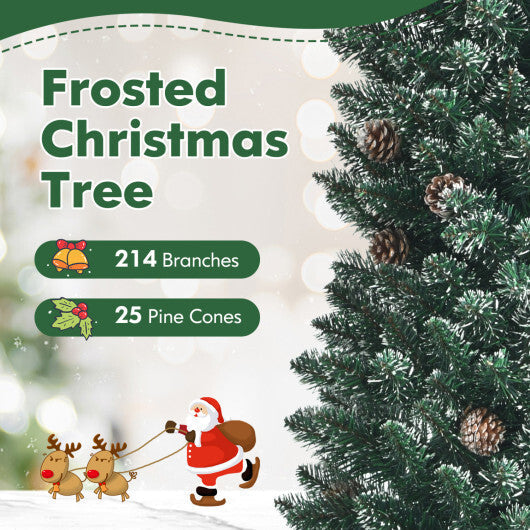 Costway Snowy Artificial Pencil Christmas Tree with Pine Cones-5 ft