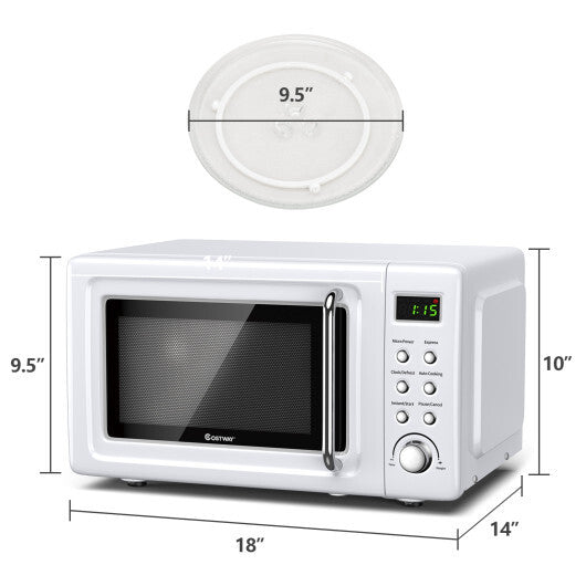 Costway 0.7Cu.ft Retro Countertop Microwave Oven 700W LED Display Glass Turntable White