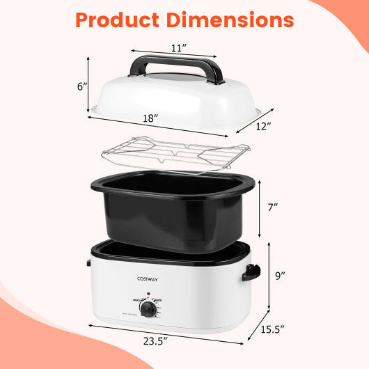 22QT Electric Roaster Oven Turkey Roaster with Visible and Self-Basting Lid White