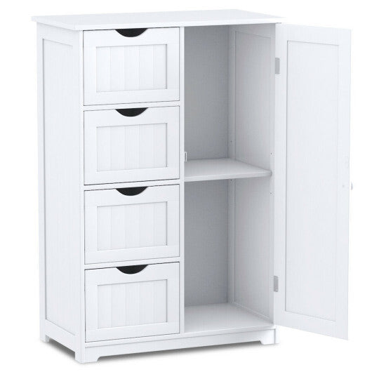 Bathroom Storage Wooden 4 Drawer Cabinet Cupboard 2 Shelves Free Standing White