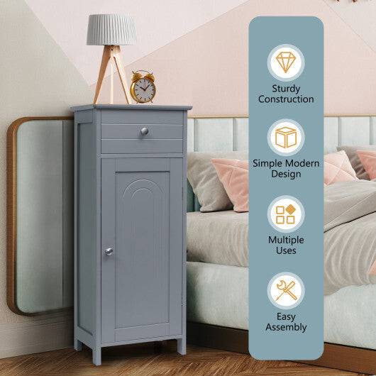 Bathroom Storage Floor Cabinet Organizer Free-Standing w/ Drawer Grey