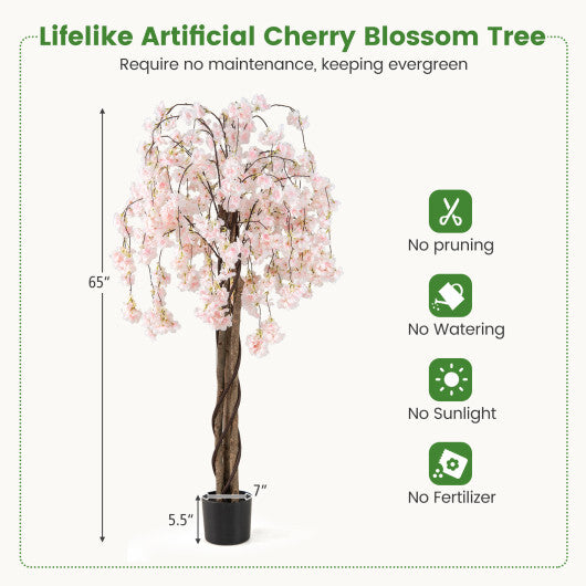 5.5 FT Tall Artificial Cherry Blossom Tree with White Flowers 1 Pack