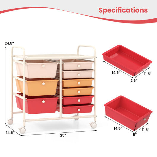 9-Drawer Rolling Storage Cart with Colorful Drawers and Metal Frame-Macaron