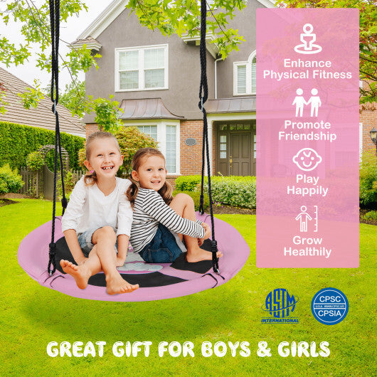 40" Flying Saucer Tree Swing Indoor Outdoor Play Set Swing for Kids Dark Pink