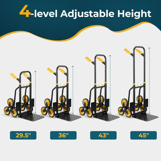 Stair Climber Hand Truck with Telescoping Handle and Rubber Wheels 350 Lb Capacity