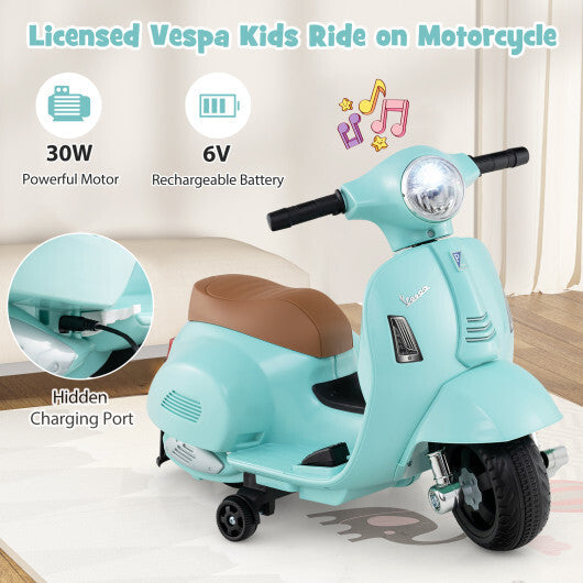 Kids Ride on Motorcycle Licensed Vespa with LED Headlight and Horn Sound - Green