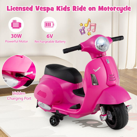 Kids Ride on Motorcycle Licensed Vespa with LED Headlight and Horn Sound - Pink