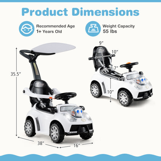 3-in-1 Push Car for Toddler Stroller Sliding Walking Car for Boys and Girls - White