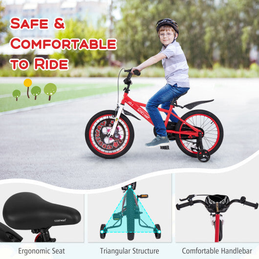 18 Inch Kids Bike Adjustable with Storage Basket and Double Brake for 4-8 Years Old Red