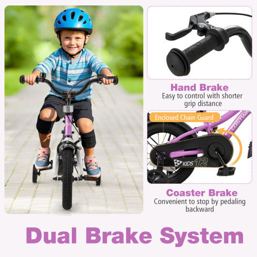 Costway Kids Bike 12-Inch Children Training Bicycle with 2 Brake for 3-4 Years Old