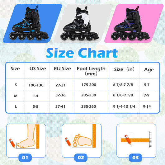 Costway 4 Sizes Adjustable Blade Roller with Light-up Wheels for Youth-Blue