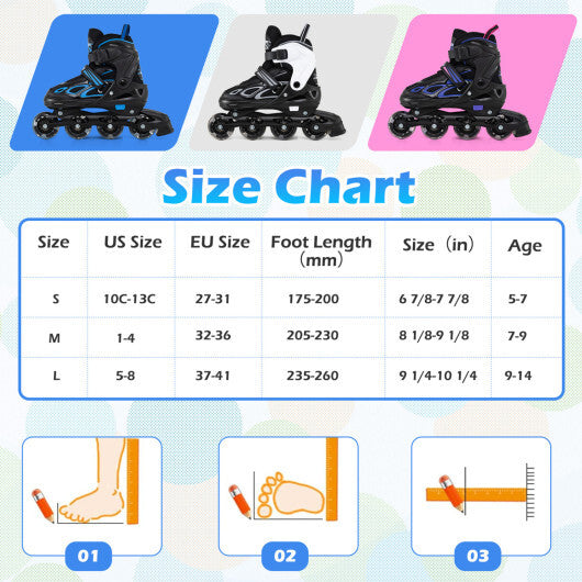 Costway Adjustable Kids' Incline Skates 4 Sizes Adjustable Blade Roller-Blue
