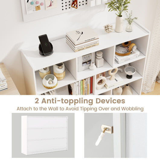 3-Tier Open Bookcase 8-Cube Floor Standing Storage Shelves Display Cabinet-White