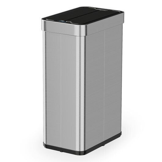 16 Gallon Trash Can with Wing Lids for Bedroom Bathroom Kitchen-Silver