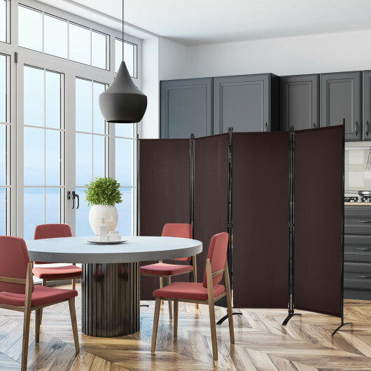 4-Panel Room Divider with Steel Frame-Brown