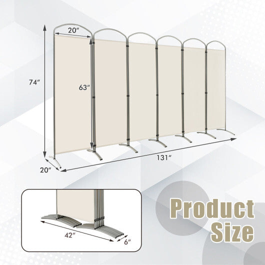 6 Feet 6-Panels Freestanding Folding Privacy Screen-White
