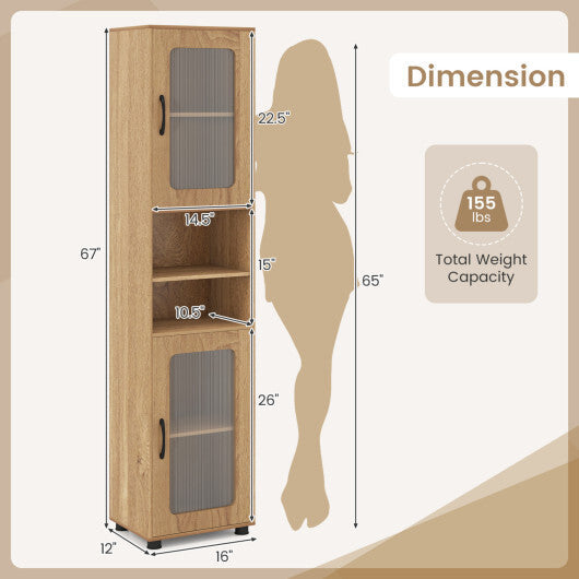 Tall Bathroom Storage Cabinet 67 Inches Freestanding Storage Organizer-Natural