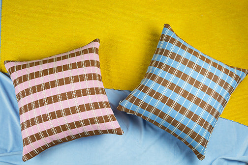 Santiago Grid Pillow - Baby Pink & Umber - 18"x18"