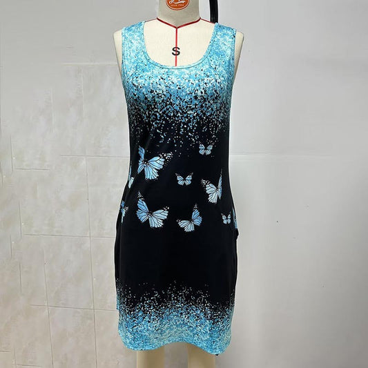 Women's Casual Sundress Summer Beach Dress Graphic Print V Neck Loose Tank Dresses