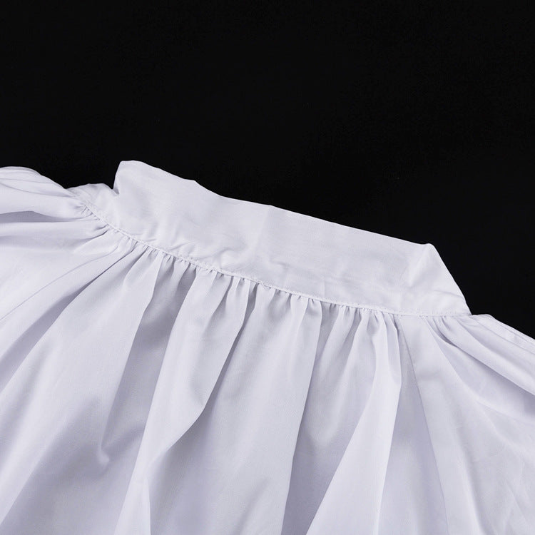 Puff-sleeved Backless Stand-collar Blouse