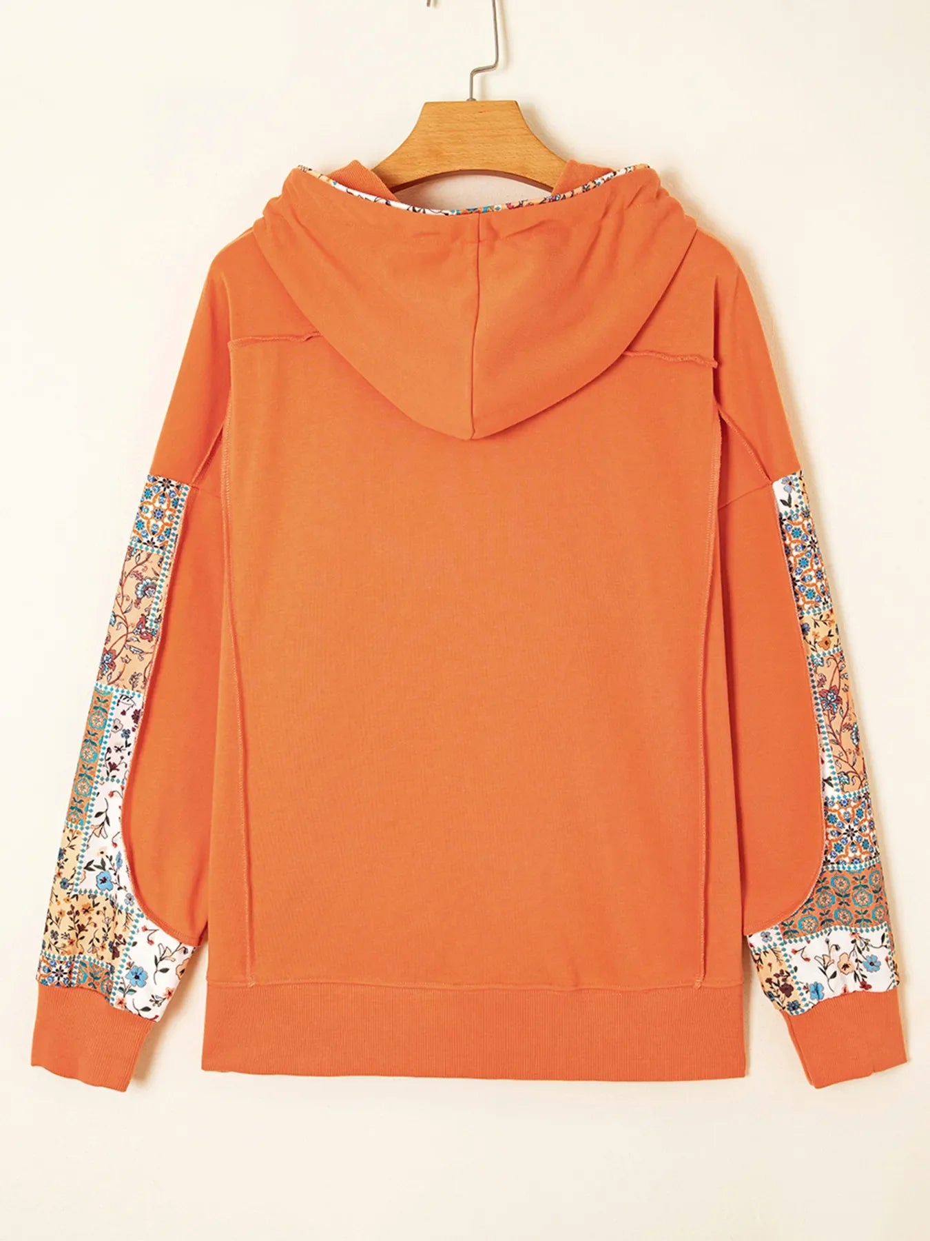 Floral Patchwork Hoodie with Drawstring