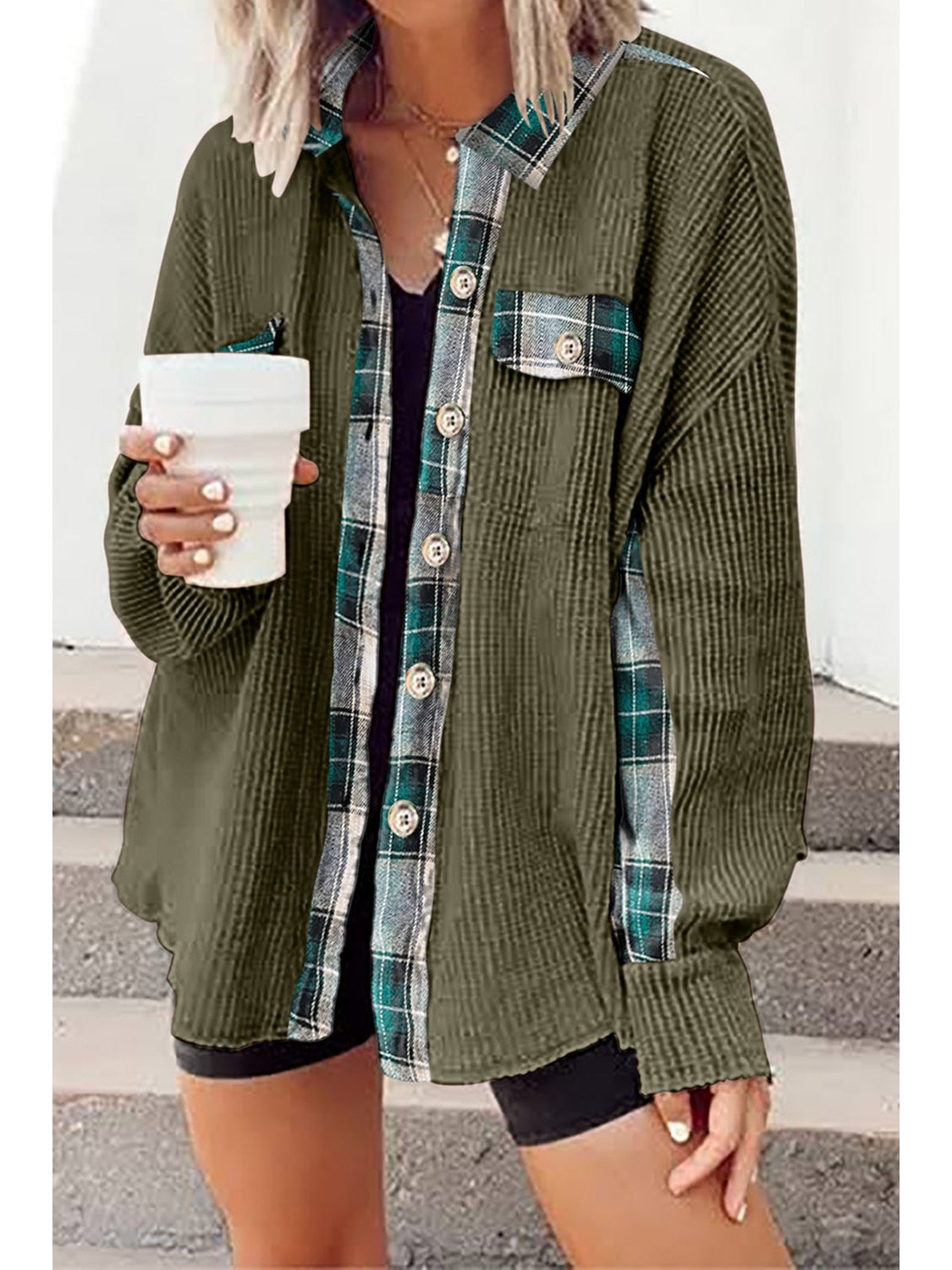 Plaid Button Down Collared Jacket