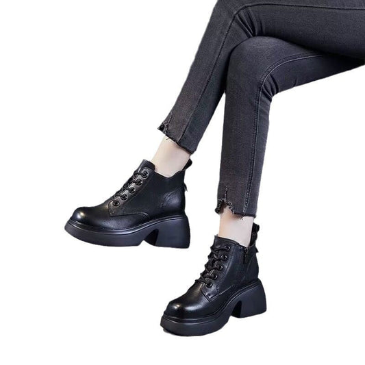 Womens Mid-calf Boots With Thick Chunky Heels