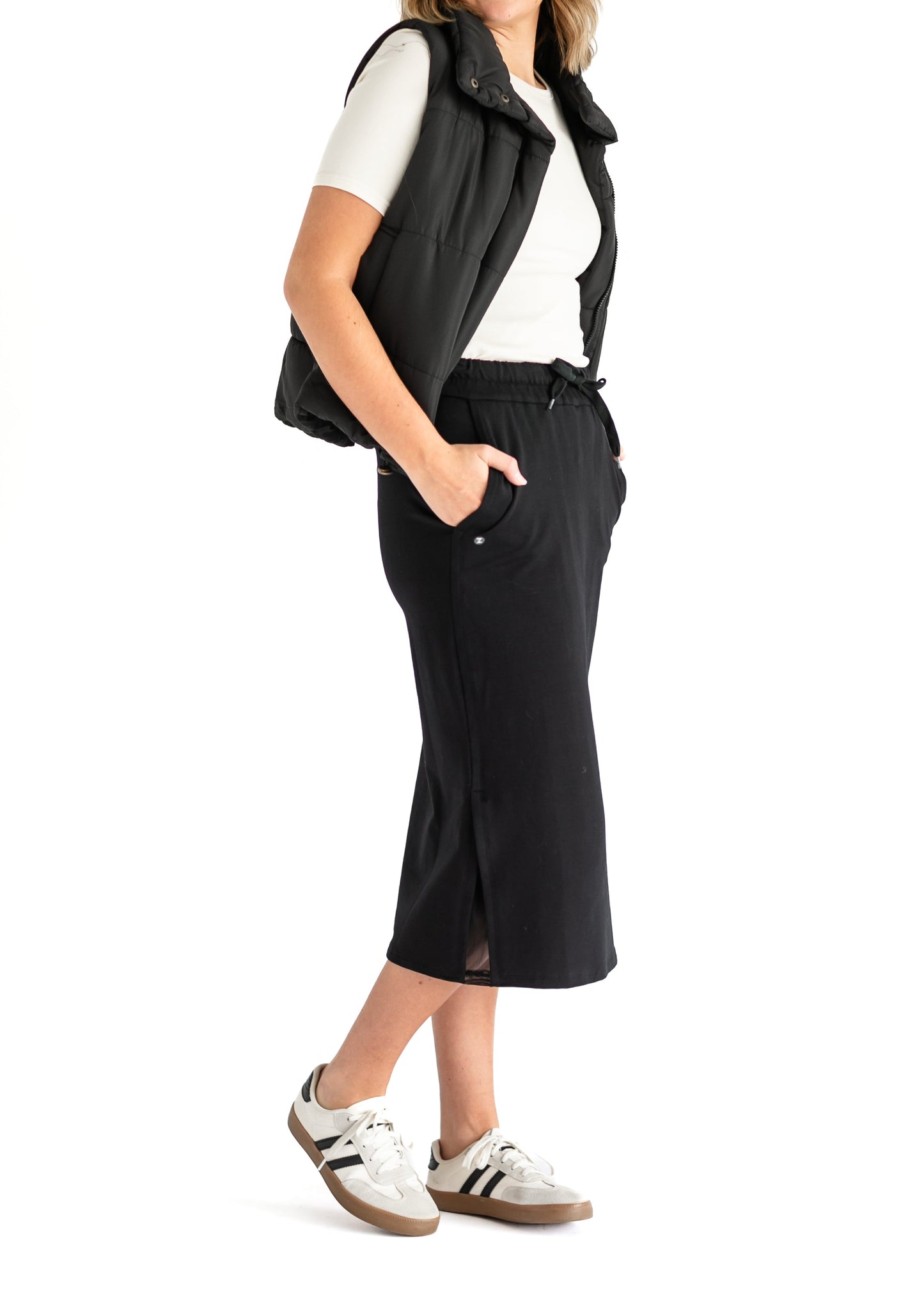 Abbie Mesh Detail Knit Midi Skirt