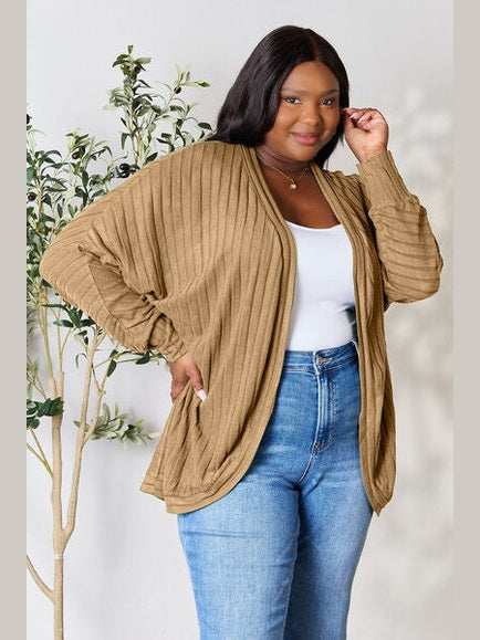 Women Basic Full Size Ribbed Cocoon Cardigan Sweater