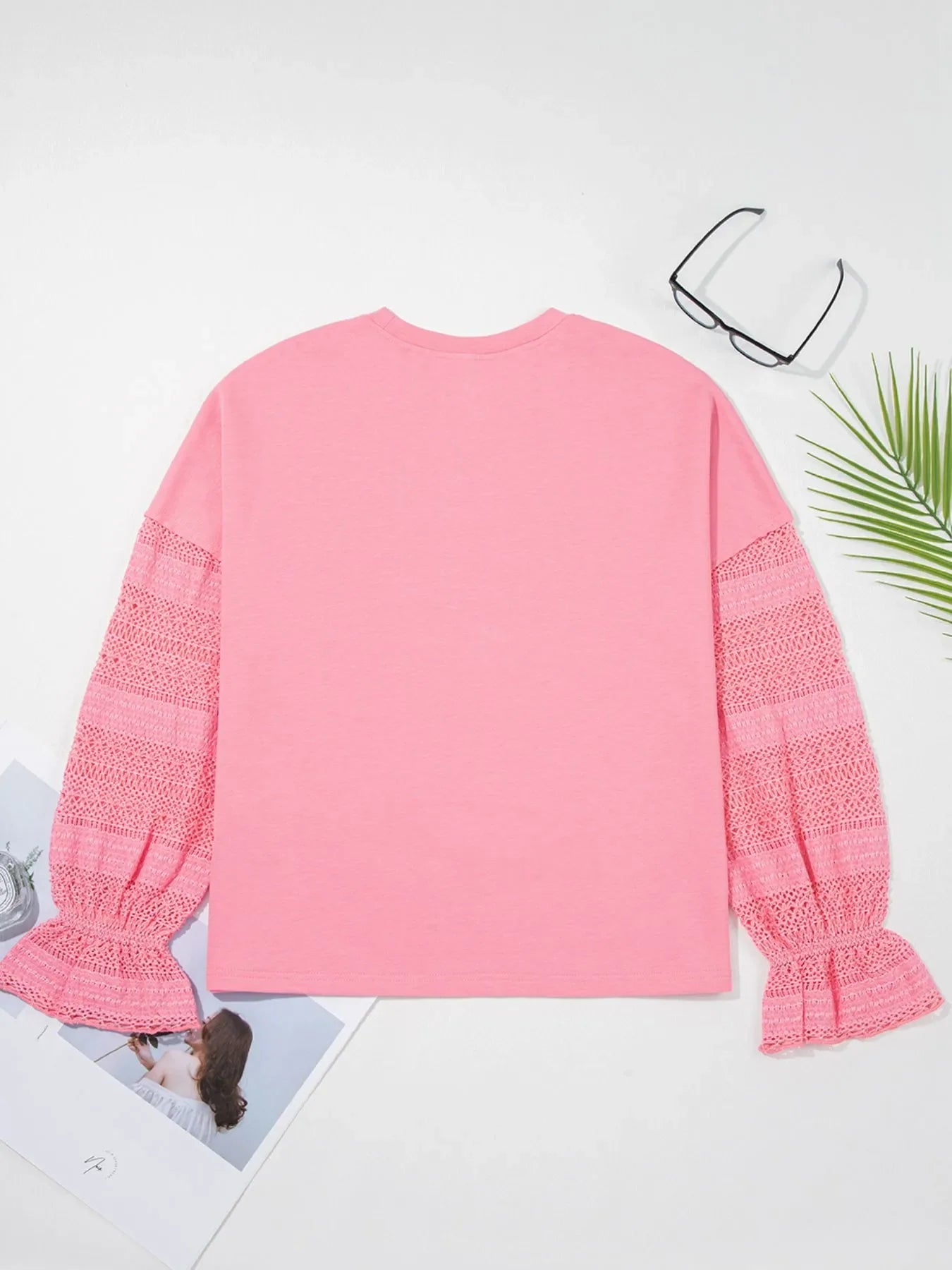 Lace Detail Flounce Sleeve Sweatshirt