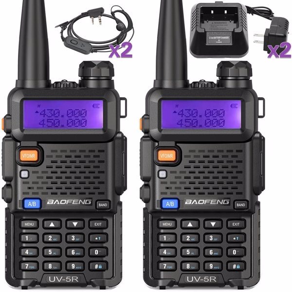 Two Sets Of Baofeng UV-5R 5W Walkie Talkies