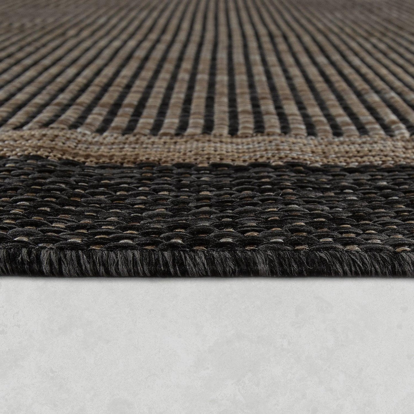 Bordered Outdoor Rug Stilo Rustic Design - Grey Brown