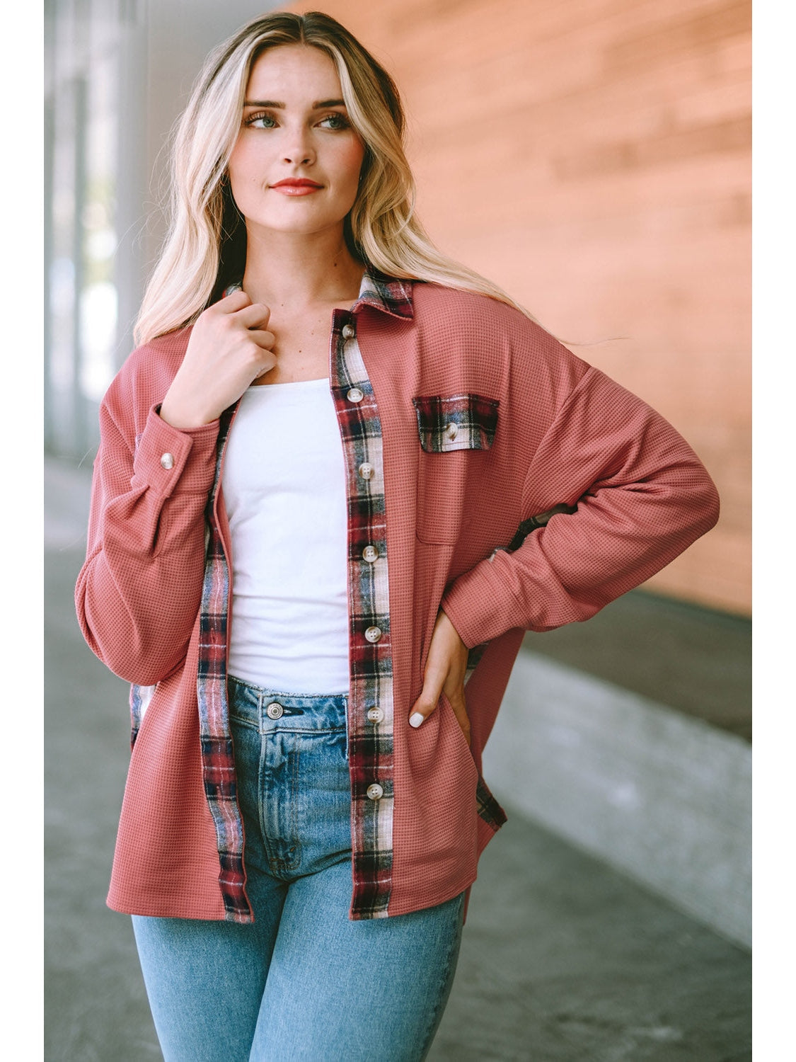 Plaid Button Down Collared Jacket