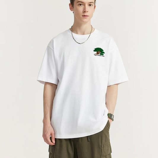 Towel Embroidery Pine Short-sleeved T-shirt Fashion Brand Simple Style Casual Cool Men