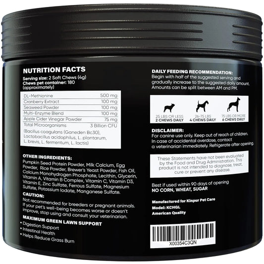 Green Lawn Chews for Dogs Cranberry ACV Digestive Enzymes Natural Dog Urine