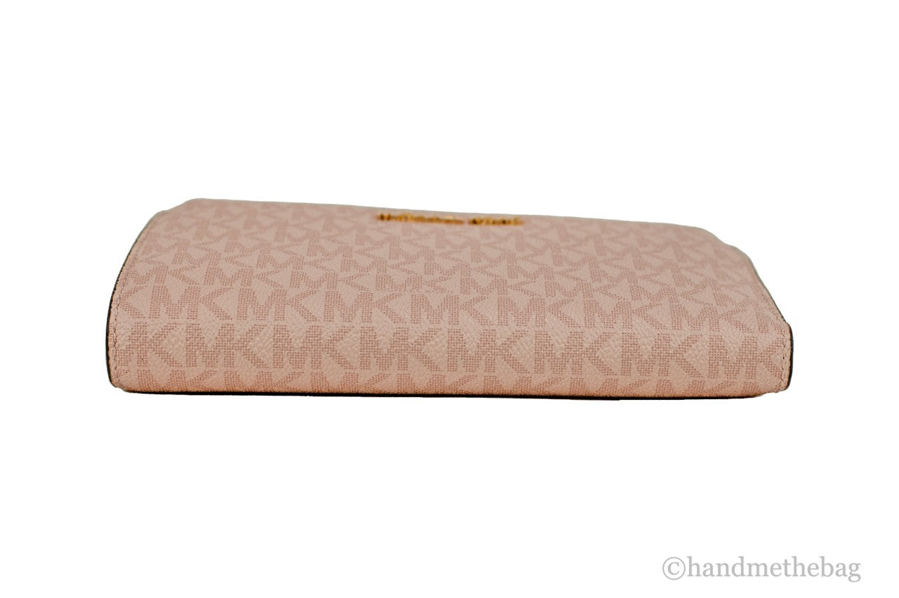 Michael Kors Jet Set Travel Dark Powder Blush PVC Large Double Zip Wrist Wallet