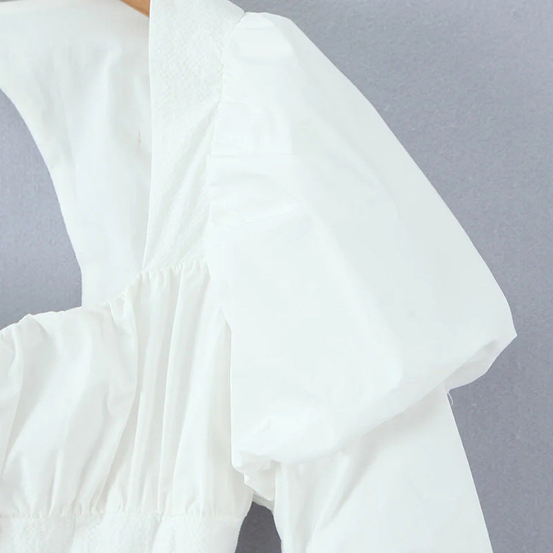 Square Neck Puff Sleeve Corset Peplum Top