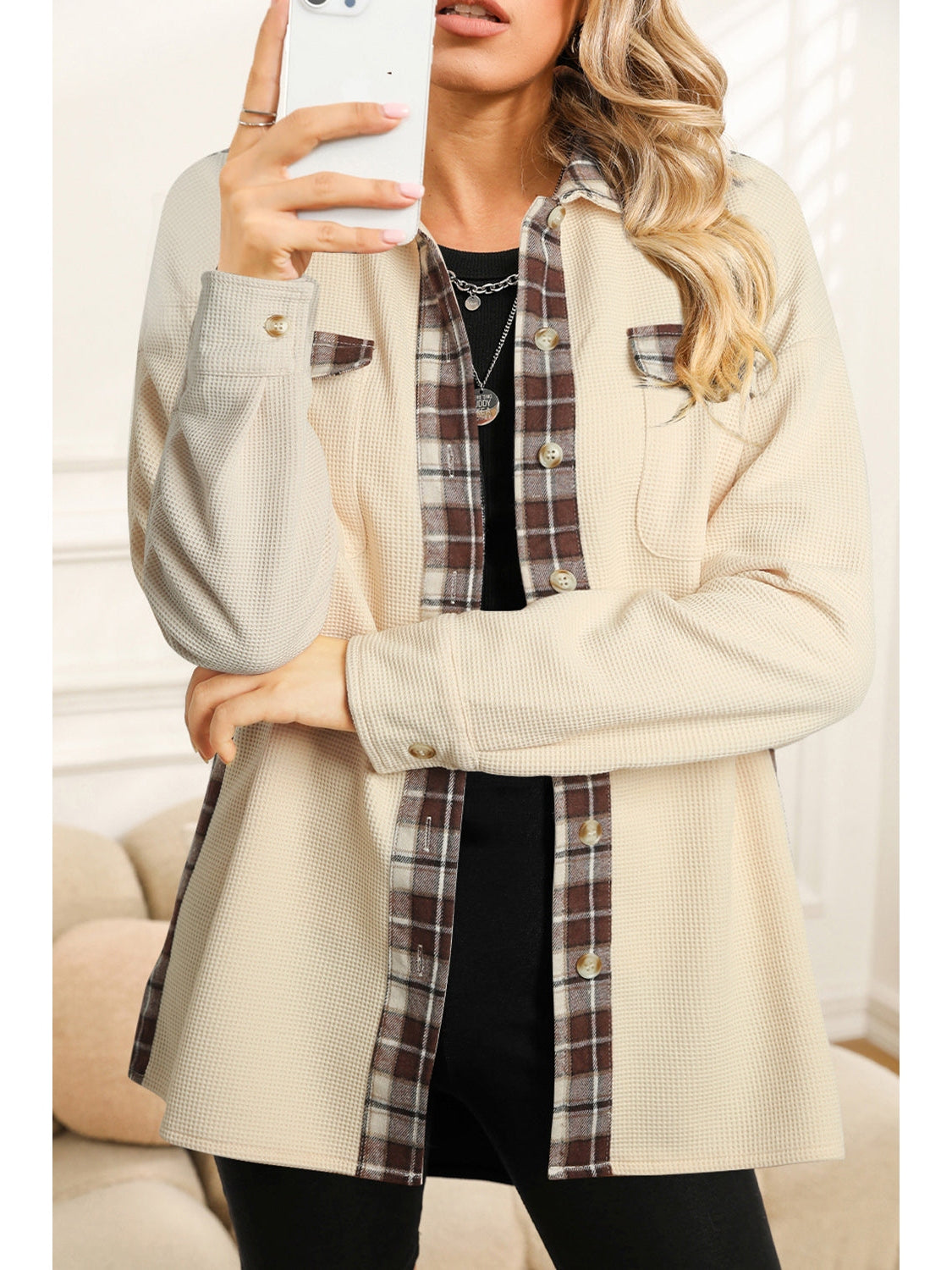 Plaid Button Down Collared Jacket