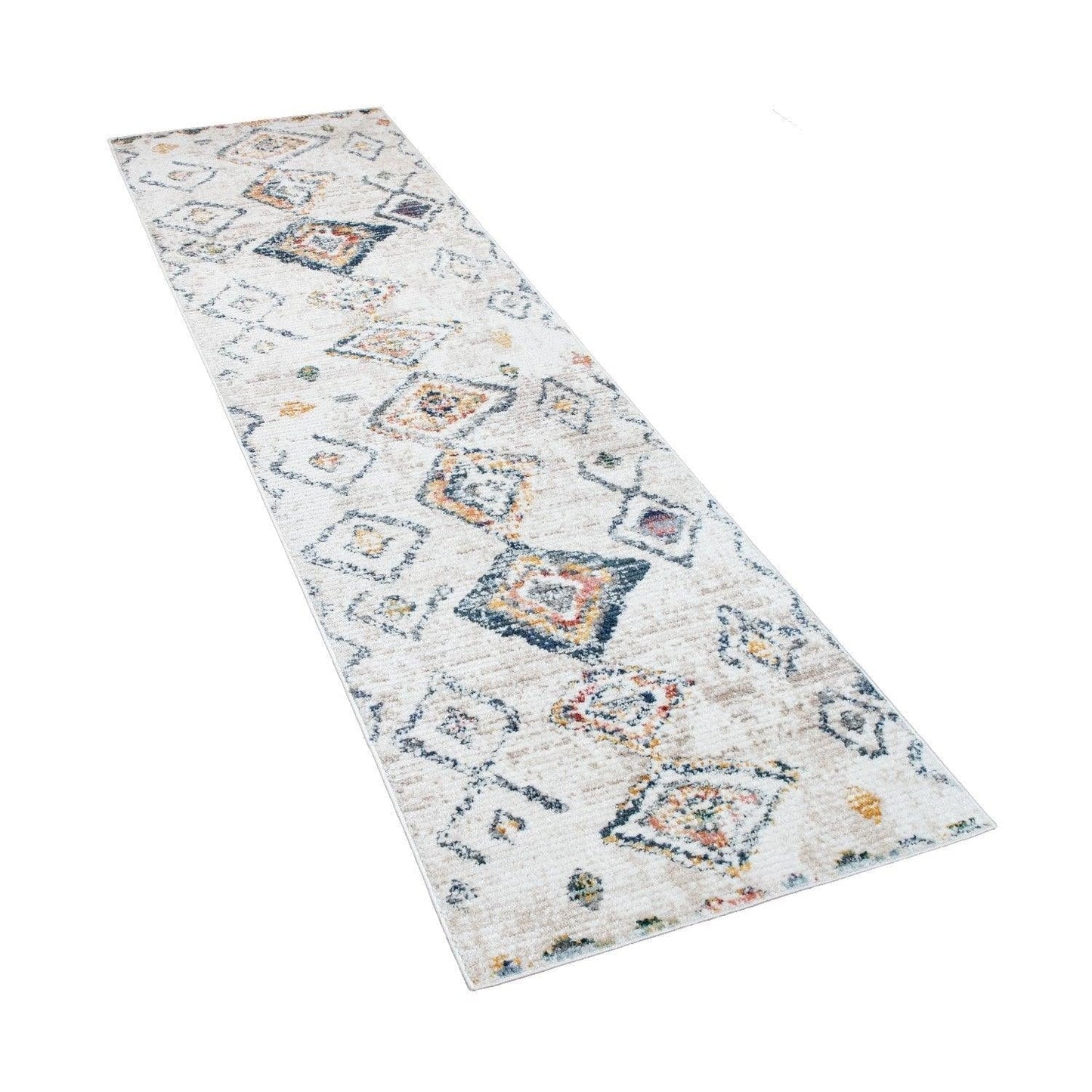 Boho Rug Cream Ethnic Diamond Pattern Unique Design Ripped