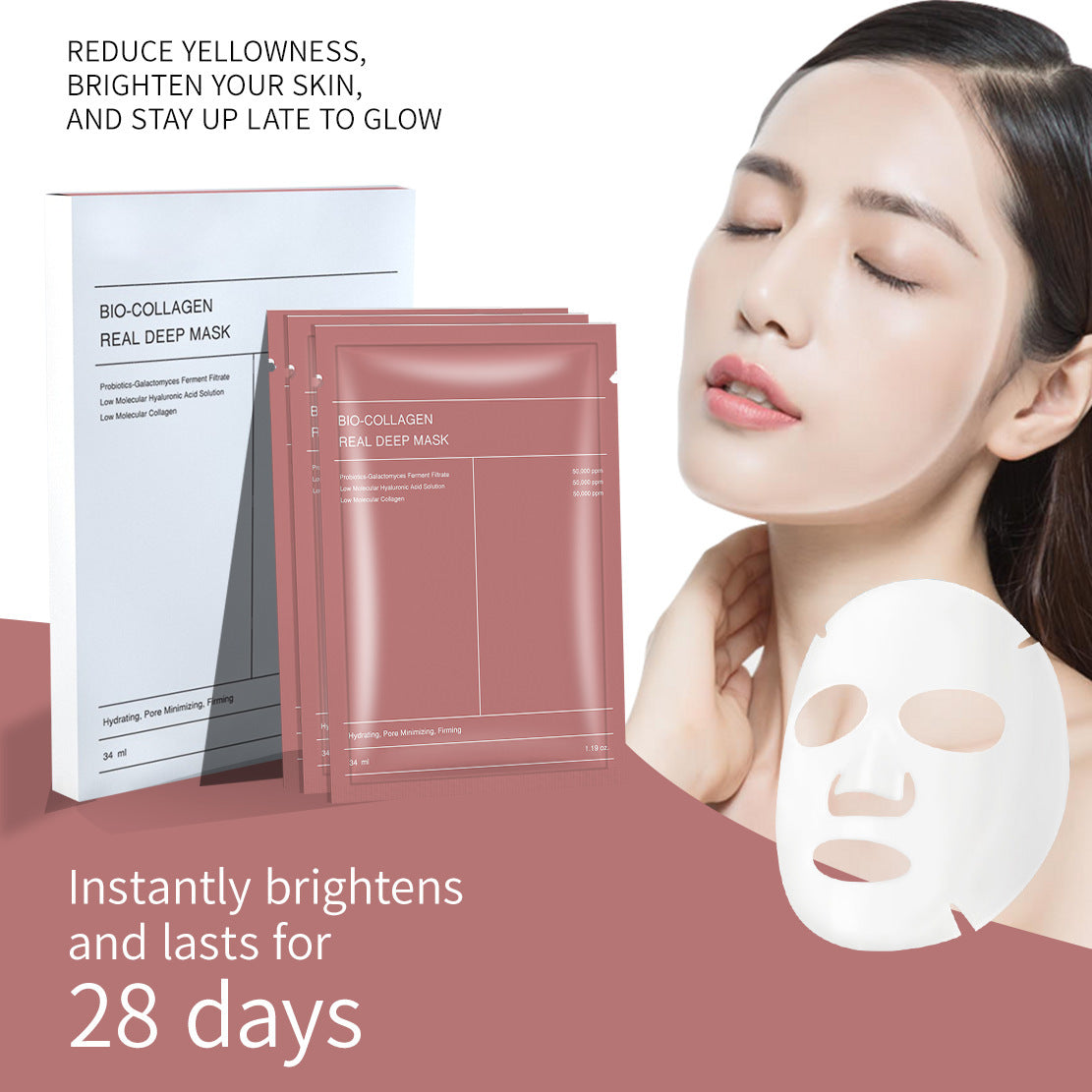 Bio Collagen Facial Mask -pink, Without Logo- 34ml 1tablet