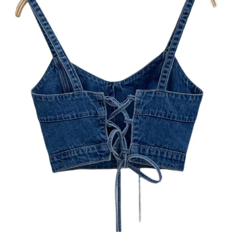 Versatile Short Denim Suspender Tank Top For Women