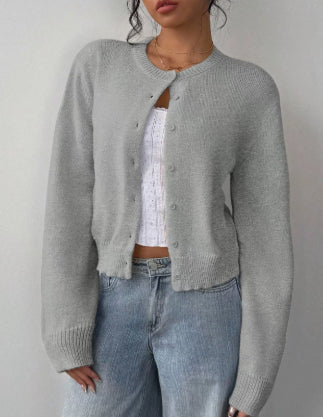 Chic Long Sleeved Knitted Cardigan Fashion Slim Solid Color Short Sweater For Women Clothing