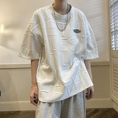 Summer Three-dimensional Letter Men's Short Sleeve Retro Loose