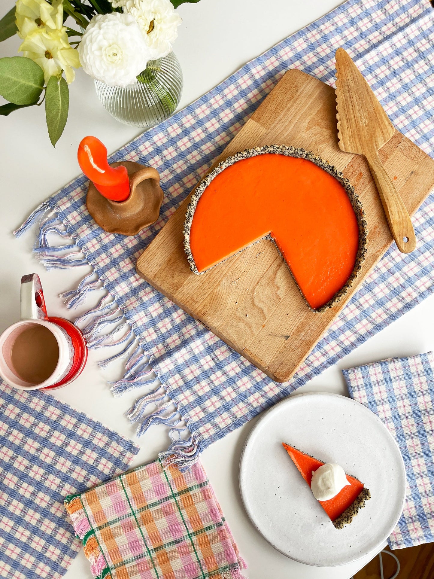 Sofia Plaid Kitchen Towel in Periwinkle Blue and Pink