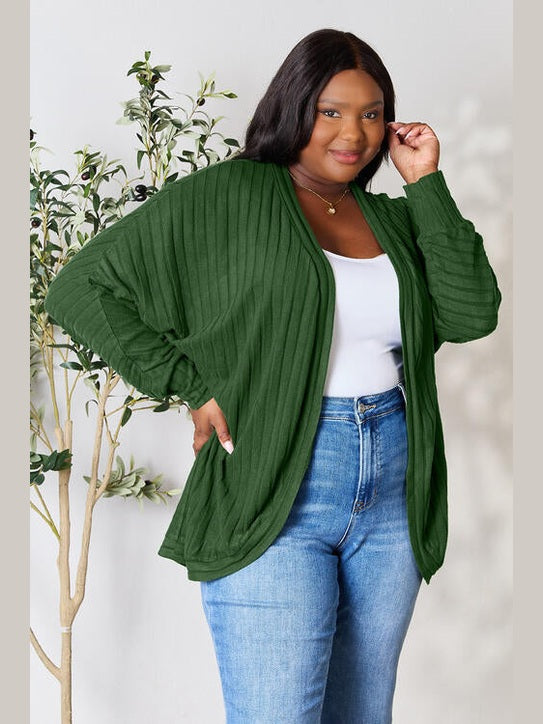 Women Basic Full Size Ribbed Cocoon Cardigan Sweater